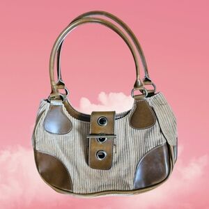 Y2k Brown Pleather and Corduroy Shoulder Bag